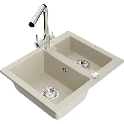 Obrázek produktu pro Mexen Carlos 1,5-miskový granitový dřez s kuchyňskou baterií Duero, Béžová - 6518-69-671600-00