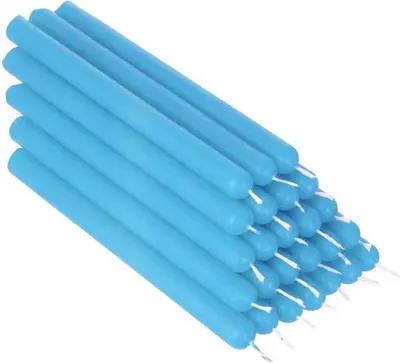 Produktbild von 25x Hell Blau Paraffinwachs 12cm Tafelkerzen Ritualkerze Osterkerzenfarbig 36338