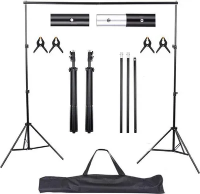 Produktbild von Famanu Hintergrundständer 2x2m - Set mit Stützen - Greenscreen Fotohintergrund - Rahmen mit Klemmen