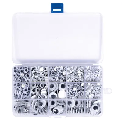 Produktbild von 1500 Selbstklebende bewegliche Augen - Aufbewahrungsbox - 4 bis 15 mm.