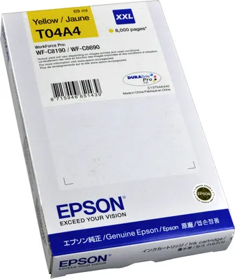 Produktbild von Epson WF-C8190 / WF-C8690 Ink Cartridge XXL Yellow, Hohe (XL-) Ausbeute, Gelb, Tinte auf Pigmentbasis, 1 Stück(e), 8000 Seiten, Einzelpackung