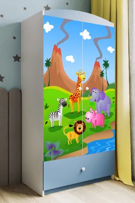 Image de Armoire à vêtements pour enfants Babydreams Armoire à portes battantes Safari bleue