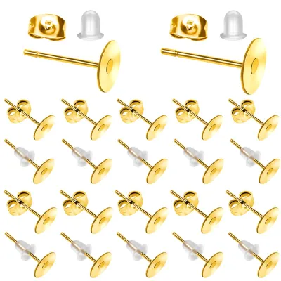Produktbild von Ohrstecker Rohlinge - Edelstahl - Schmuckherstellung - Golden - 500 Stück - 6 mm und 8 mm