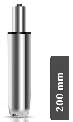 A chrome gas lift cylinder for an office chair, with a measurement indicator.