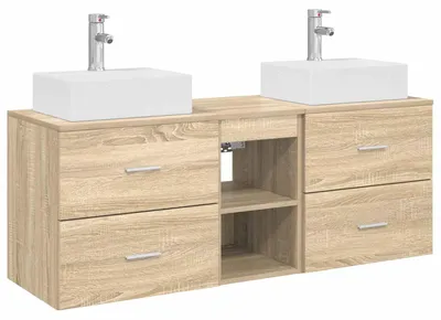 Immagine prodotto di Set di 3 mobili da bagno in legno effetto Sonoma, dimensioni 49,5 x 41 x 62,5 cm
