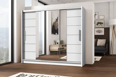 Obrázek produktu pro Třídveřová šatní skříň 250 cm se zrcadlem URACOA - bílá