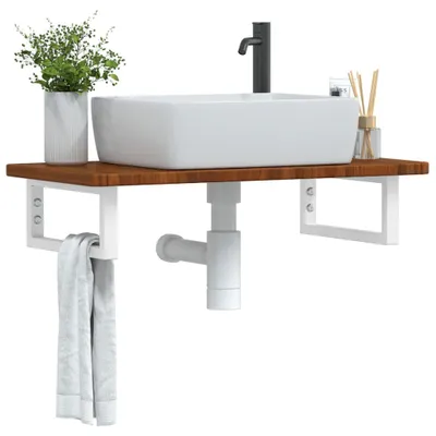 Produktbild von HOMMIE Waschtischplatte/Badezimmermöbel- modernes Design - mit Halterung Stahl und Massivholz Eiche NEU651326 - Badezimmerschränke