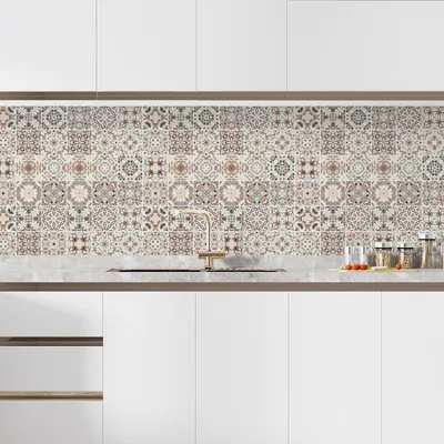 Produktbild von Klebefolie für Küchenrückwand – Lumaléa – Zementfliesen-Optik – Klebefolie + GLANZ-Schutz – 60 x 60 cm