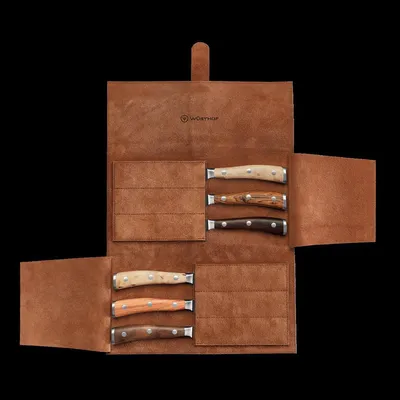 Image de Ensemble de 6 couteaux à steak de Wüsthof Ikon Selection dans un étui en cuir