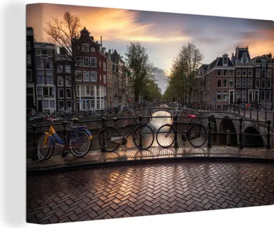 Produktbild von OneMillionCanvasses® - Leinwandbilder - 140x90 cm, Sonnenuntergang über der Keizersgracht in Amsterdam, Wandbilder Kunstdruck Wanddekoration