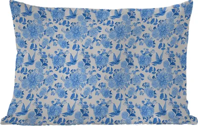 Produktbild von MuchoWow® Outdoor Kissen - Blumen - Muster - Blau - 60x40 cm - Wetterfest - Lounge Kissen - Zierkissen - Kissen für Innenräume