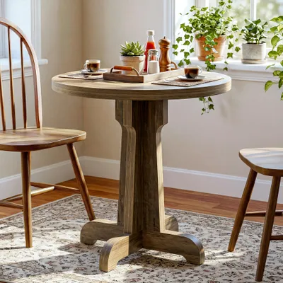 Zdjęcie produktu dla Tribesigns Okrągły stół jadalny 60 cm, stół bistro z krzyżową podstawą i grubym blatem, stół gastronomiczny w stylu vintage do kawiarni, restauracji, piekarni