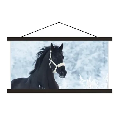 Produktbild von MuchoWow® Textilposter Pferd - Schnee - Winter 120x60 cm mit schwarzem Rahmen - Dekoration Schlafzimmer