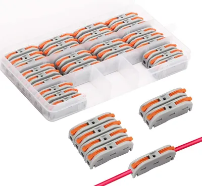 Produktbild von 30 Stück elektrische Schnellverbinder mit Hebel, automatische Anschlussklemmen, elektrische Domino-Klemmen, 1-adrig, 2 Eingänge, frei kombinierbar, kompakte elektrische Anschlussklemme