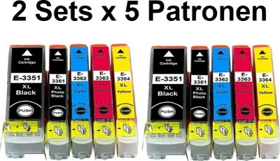 Produktbild von 10 kompatible Tintenpatronen T33XL -  je 2 x T3351   T3361 T3362 T3363 T3364 für Epson Expression Premium XP-530 540 630 635 640 645 830 900 7100