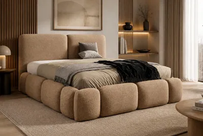 Productafbeelding van Kaiser Möbel: Gestoffeerd bed met bedlade, stof Doha, donkerbeige, 140x200 cm, ABIK