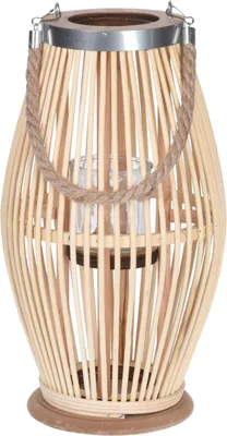 A standalone lantern made of bamboo.