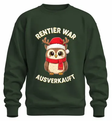 Image de Sweatshirt ou pull "Rentier War", motif hibou de Noël, couleur vert bouteille, taille XXL