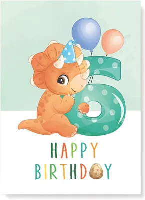 Produktbild von Friendly Fox Geburtstagskarte für Kinder, 6. Geburtstag, Dino Glückwunschkarte zum Kinder Geburtstag, A5 Happy Birthday Karte mit Umschlag