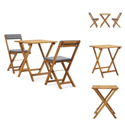 Image de vidaXL Ensemble Bistro 3 pièces pliable avec coussins en bois massif d'acacia - ensembles de meubles de jardin