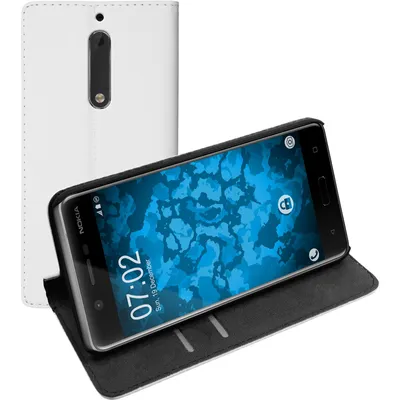 Produktbild von PhoneNatic Kunst-Lederhülle für Nokia 5 Book-Case weiß Tasche 5 Hülle + 2 Schutzfolien