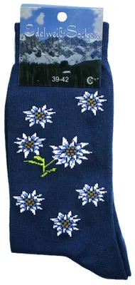 Produktbild von Uni Trachtensocken  Edelweiß-Socken Blütenmuster Kurze socken, Größe:39-42, Farbe:Jeans Melnage