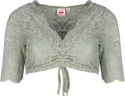 Produktbild von Spieth & Wensky Dirndlbluse Ansbach V-Ausschnitt Kurzarm Spitze Stretch oliv Gr. 32