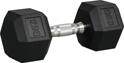 Produktbild von HOMCOM Gummi-Hantel Fitness Hantel Kurzhantel für Trainingsraum Büro sechseckige Form Metall Gummi schwarz 1 x 12,5 KG