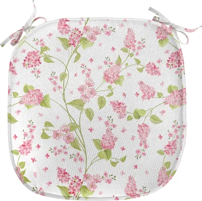Produktbild von ABAKUHAUS Shabby Flora Polster für Esszimmerstühle, Nature Blossom Buds, Dekoratives wasserfestes Kissen mit Riemen für Küchensitze, 40 cm x 40 cm, Rosa Weiß und Grün