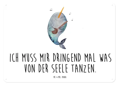 Produktbild von Mr. & Mrs. Panda Blechschild Narwal Gitarre DIN A4 - Weiß - Geschenk, Retro, tafel, Tanzen, Problemlösung, Schild, Magnetschild, Wal, Probleme, Meer, Wandbild
