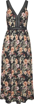 Produktbild von Buffalo Maxikleid mit Blumenmuster und Spitzeneinsätzen schwarz bedruckt Größe 36