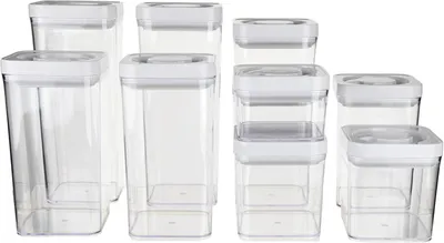 Obrázek produktu pro Sada 10 úložných boxů – vzduchotěsné dózy na uchovávání potravin s víkem – stohovatelné – plastové – průhledné