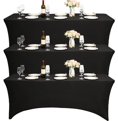 3er Set Spann-Tischdecke Spandex 180x75x75 cm Schwarz