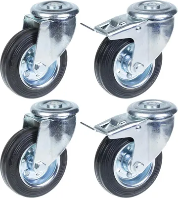 Produktbild von 100 mm (4") Lenkrolle mit Gummireifen, schwenkbar und mit Bremse, hohe Tragkraft von 360 kg, 4er-Set