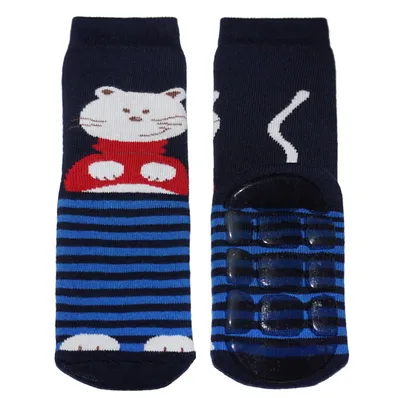 Produktbild von Kinder ABS-Socken aus Baumwolle Felix der Kater Marine Größe 27-30