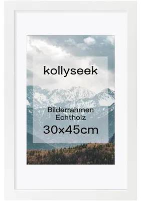 Produktbild von Bilderrahmen 30x45cm Weiß Echtholz mit Passepartout und bruchsicherem Acrylglas