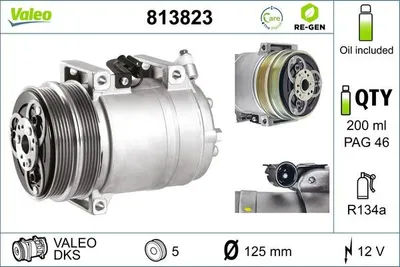 Produktbild von VALEO 813823 DKS Klimaanlage Klimakompressor PAG 46 R134a für FORD Focus II Schrägheck (DA, HCP, DP) Focus II Kombi (DA, FFS, DS) KUGA I Focus C-Max