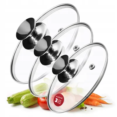 Produktbild von KADAX Topfdeckel "Salerno", hitzebeständiger Deckel-set aus Glas mit griff, drei Größen (16+18+20 cm)