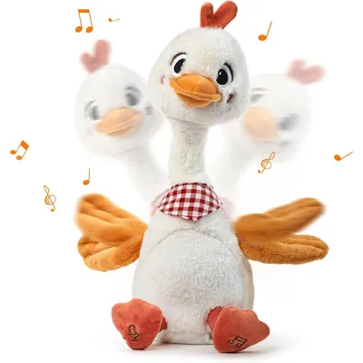 Produktbild von Sprechende & singende Plüsch-Ente – nachsprechendes Labertier für Kinder ab 3 Jahren – winkt mit Hals & Flügeln, inklusive 6 Kinderlieder