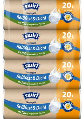 Immagine prodotto di Sacchi per rifiuti Swirl, resistenti e sigillanti, con maniglia, capacità 20 litri (4 sacchi da 20 litri), antiscivolo