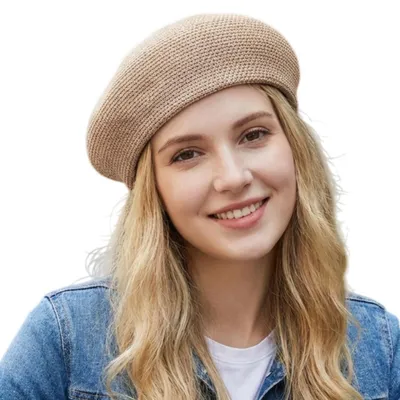 Immagine prodotto di Cappello da donna, modello Baskenmütze, estivo, leggero, traspirante, in cotone, color beige, taglia unica