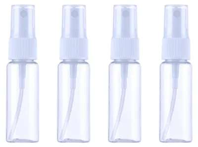 20 ml Sprühflasche, transparent, PET, 4er-Set, leer, feiner Nebel