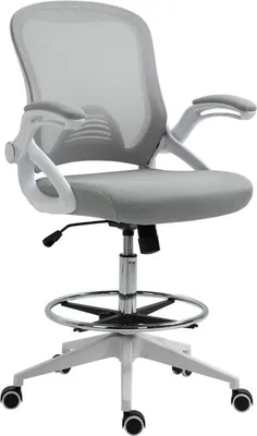 Obrázok produktu pre Kancelárska stolička Ergonomická stolička s vyklápacími podrúčkami a nastaviteľnou opierkou na nohy, výškovo nastaviteľná otočná stolička s funkcia naklápania, svetlosivá, 60 cm, 126 cm, plast, 64 cm, 120 kg