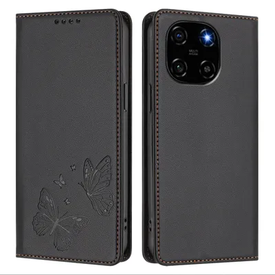 Obrázek produktu pro Kožené pouzdro pro Blackview Color 6, motýlí ražbou, peněženkové flip pouzdro se stojánkem Černá