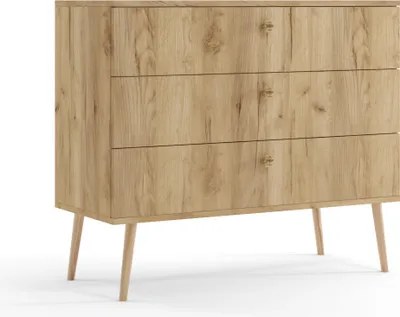 Produktbild von FEDVE Moderne Kommode Schrank Kenure mit 3 Schubladen Wohnzimmer Goldene Handwerkseiche