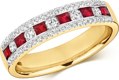 Produktbild von Atemberaubender 9 Karat (375) Gold Halb Eternity Diamant Damenring Brillant-Schliff 0.34 Karat HI - I1 mit Rubin, 50 (15.9); TRS291399KYRSK