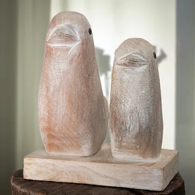 Produktbild von Holzfigur, 2 Vögel, Naturfarbend, Gekalkt