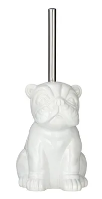 Produktbild von WENKO WC Garnitur Toiletten Bürsten Klo Halter Bulldogge Hunde Weiß Bad Gäste WC