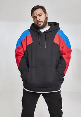 Produktbild von Urban Classics Hoodie Oversize 3-Tone Hoody Black/Brightblue/Firered-XL