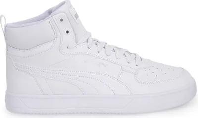 A white Puma high-top sneaker is shown from the side against a white background.